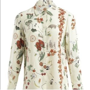 TORY BURCH Silk Western Printed Blouse Size 0 NWT